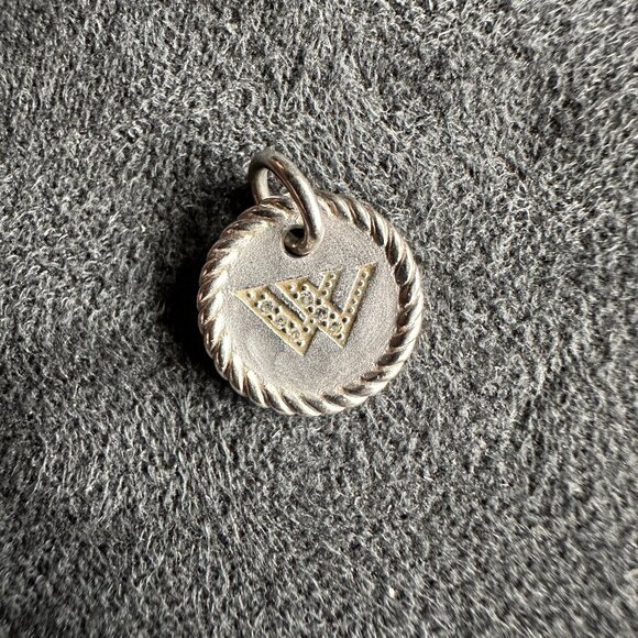 David Yurman Initial "W" Charm Pendant w/ White Diamonds in 18K White Gold - Picture 3 of 8